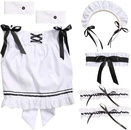 Vista 7 de Raindewll traje de criada francesa anime Cosplay traje de criada para mujer delantal vestido con diadema