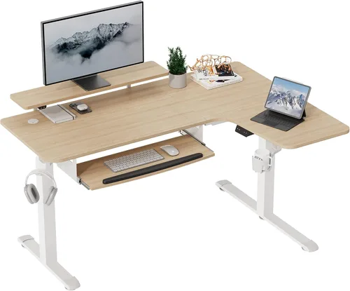 Vista 10 de EUREKA ERGONOMIC Escritorio eléctrico de pie en forma de L de 55 pulgadas, escritorio para juegos de computadora de altura ajustable con bandeja