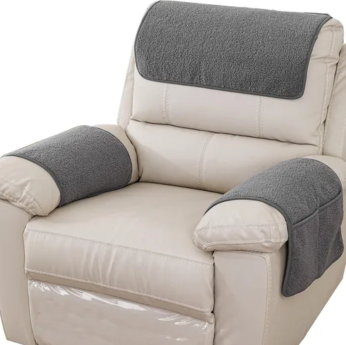 Vista 12 de Funda para Reposabrazos, Protector para Silla Reclinable, Protector para Muebles, Bolsillo de Almacenamiento Lateral, Funda Elástica para Beige