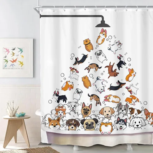 Vista 10 de SVBright Cortina de Ducha de Puesto Pequeño con Lindo Gato 36 pulgadas de ancho x 72 pulgadas de largo para Niños Casa Rodante Media Individual