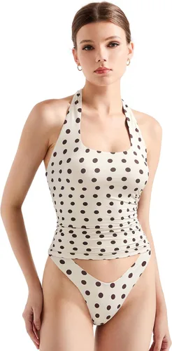 Vista 8 de SUUKSESS Camisetas sin Mangas para Mujer con Cuello Halter Forro Doble Sin Espalda Y2K Modernas para Salir Aguamarina