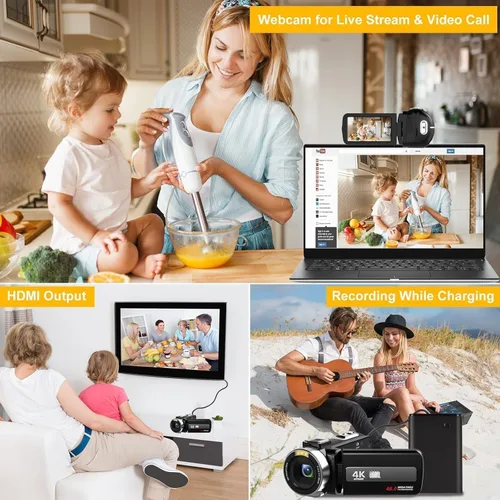 Vista 7 de Cámara de video 4K de visión nocturna videocámara digital, cámara de vlogging de 48MP para YouTube, grabadora de cámara digital con zoom 18X