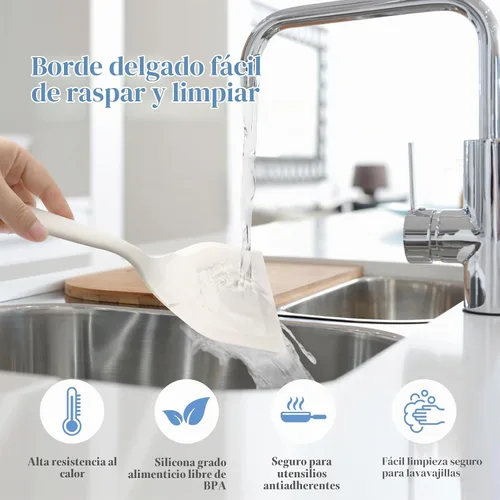 Vista 3 de Espátula ancha de silicona para panqueques, espátulas resistentes al calor para cocinar, panqueques, pizzas, tortillas.