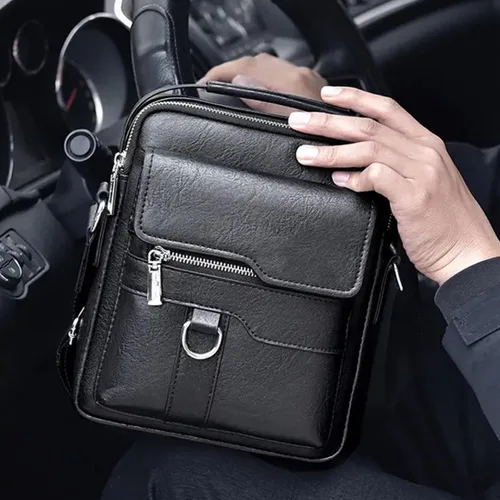 Vista 5 de SonaGear Bolso bandolera de cuero para hombre, elegante maletín para el trabajo y la oficina, diseño cruzado, elegante acabado de cuero