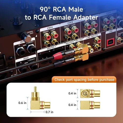 Vista 2 de Cable Matters Paquete de 2 adaptadores RCA de ángulo recto, adaptador RCA de 90 grados