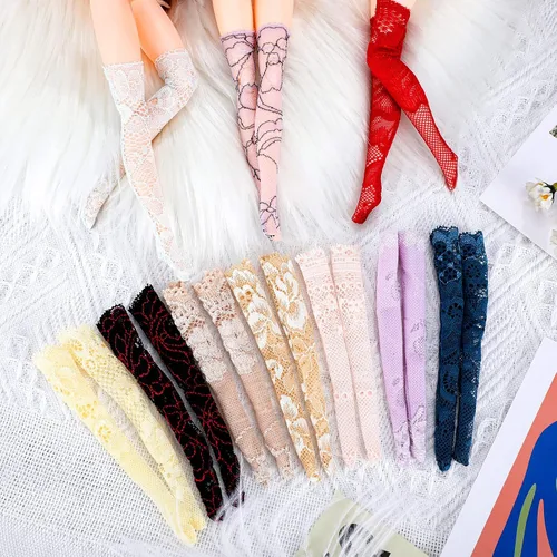 Vista 5 de Sotiff - 10 pares de medias de encaje para muñeca para ropa de muñeca Calcetines largos hechos a mano con patrones huecos de encaje, accesorios