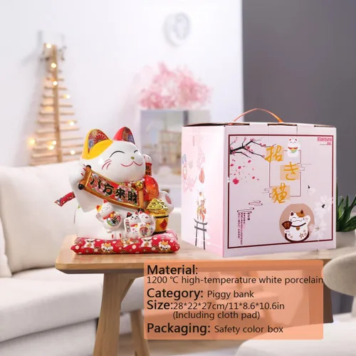Vista 7 de Lucky Figurines - Estatua de brazo agitado de gato, gato chino de la fortuna, gato japonés de buena suerte para el hogar, oficina, tienda, brazo