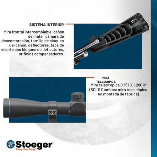Vista 5 de Stoeger Rifle de Aire XM1 PCP + Mira - Calibre .22 - Realtree Edge con Perdigones de Punta X-Power Dome