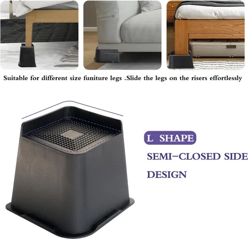 Vista 3 de Elevadores de cama de 5 pulgadas, elevadores de sofá en forma de L, elevadores de cama resistentes, elevadores de muebles de gran tamaño para patas