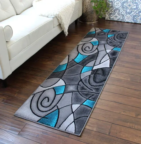 Vista 7 de Masada Rugs, Alfombra moderna y contemporánea, azul, gris y negro (2 pies x 3 pies)
