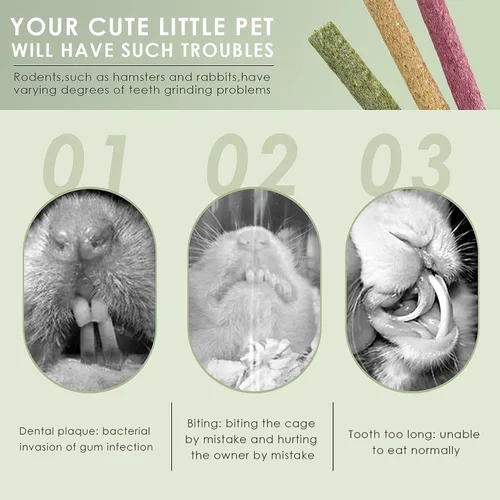 Vista 5 de ERKOON Timothy - Palitos de heno, juguetes masticables de conejo para dientes, palitos molares naturales, golosinas para conejitos, conejillos