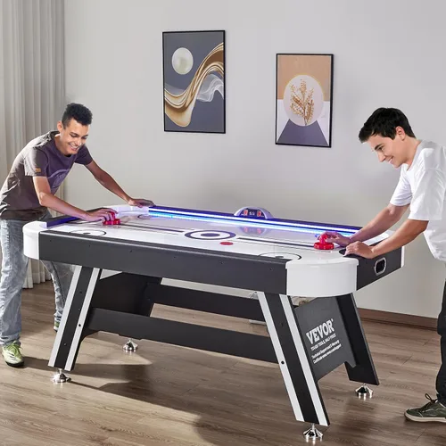 Vista 8 de VEVOR Mesas de hockey de aire de 72 y 89 pulgadas con marcador LED, mesa de juegos 3 en 1 de 88 pulgadas (hockey, billar, ping pong), incluye