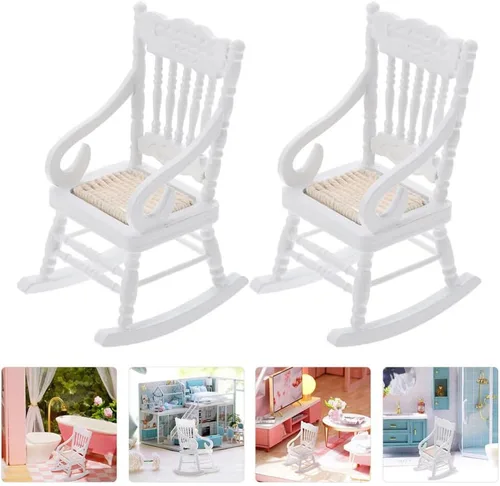 Vista 3 de TOYANDONA 2 sillas mecedoras de casa de muñecas, modelo de mini silla a escala 1/12 para muebles de casa de muñecas, accesorio de madera para sala
