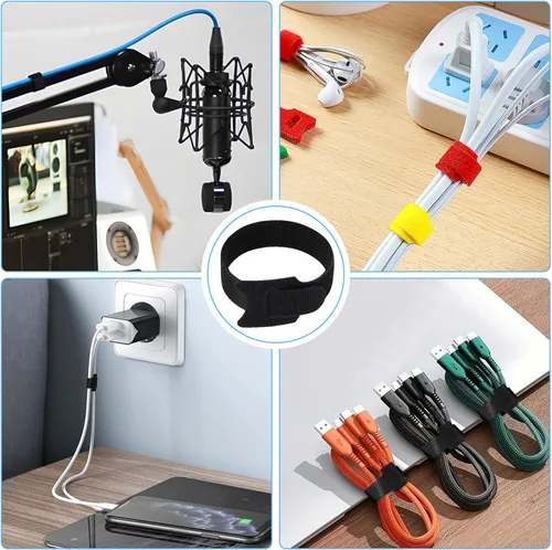 Vista 2 de 70 bridas para cables de 6 pulgadas, reutilizables, ajustables, organizadores de cables, correas de cable, envolturas de cables y correas de gancho