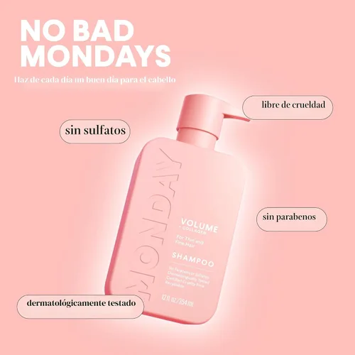 Vista 6 de MONDAY HAIRCARE VOLUME Champú con colágeno hidrolizado y aceite de macadamia para cabello fino, fino y plano, 12.0 fl oz