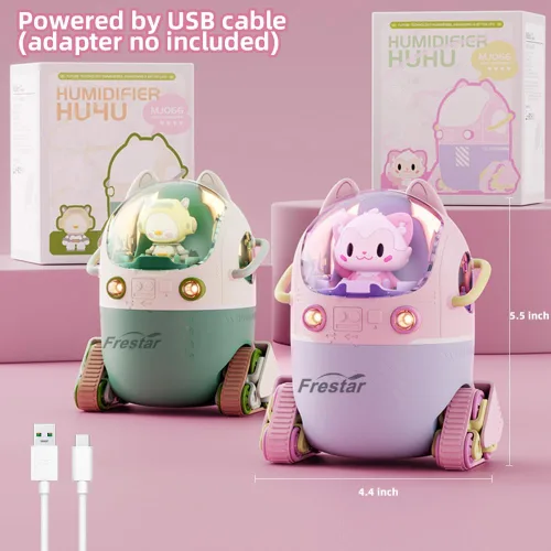 Vista 7 de Mini humidificador USB de 7.4 fl oz con luz nocturna LED, pequeño y lindo humidificador en adorable muñeca para niños, plantas, dormitorio, oficina