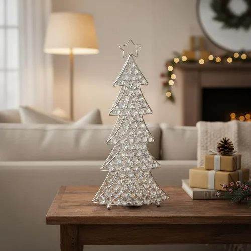 Vista 4 de Modern Day Accents Escultura de árbol de Navidad de cristal, 16 pulgadas de altura, transparente, plata, vidrio, hierro, decoración navideña al aire