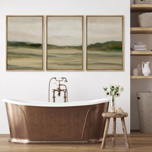 Vista 219 de wall26 Lienzo enmarcado para pared, juego de arte de acuarela pastel, paisaje rural, ilustraciones con formas abstractas, arte moderno, decorativo