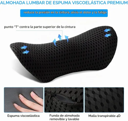 Vista 2 de Almohada lumbar, almohada de apoyo lumbar de espuma viscoelástica para silla de oficina y asiento de automóvil, almohada de apoyo para aliviar