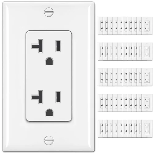 Vista 12 de BESTTEN Paquete de 20 tomas de corriente decoradora de pared de 15 amperios, no resistente a manipulaciones, placa de pared incluida