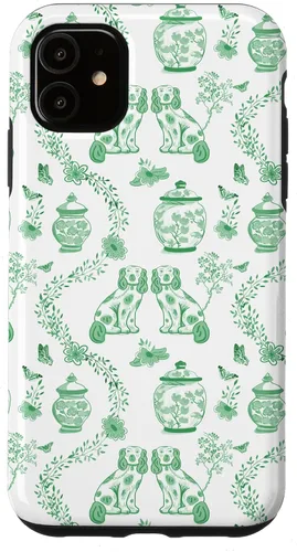 Vista 8 de Funda para iPhone XS Max Preppy Green & White Toile Chinoiserie Dogs and Ginger Jars