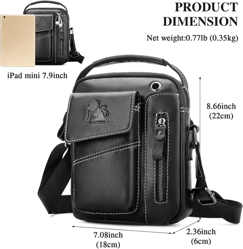 Vista 2 de BAIGIO Bolso bandolera de cuero pequeño para hombre, bolso bandolera para viajes, negocios, trabajo