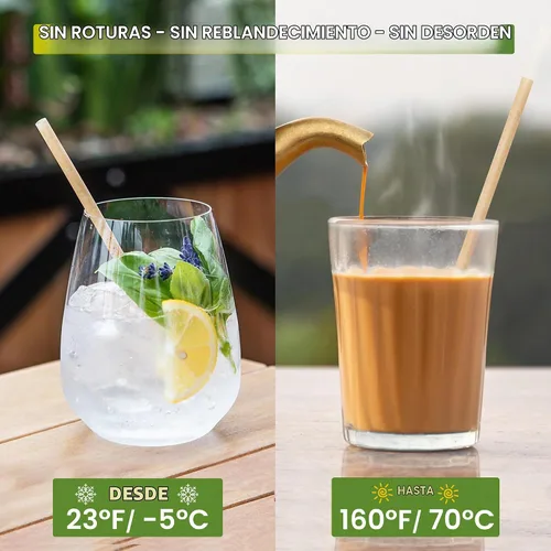 Vista 3 de Pajitas de coco biodegradables, 200 unidades, fibra de coco, desechables