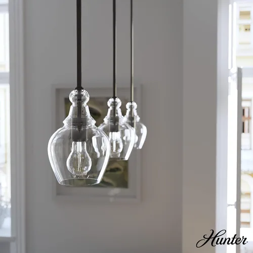 Vista 2 de Hunter - Maple Park 1-light Noble Bronze, Mini lámpara colgante, regulable, estilo casual, forma de campana, para dormitorios, cocinas, comedor