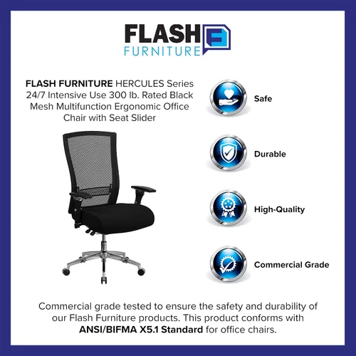 Vista 9 de Flash Furniture HERCULES Series 24/7 Uso Intensivo 300 lb. Silla de oficina ergonómica multifunción de malla negra con deslizador de asiento