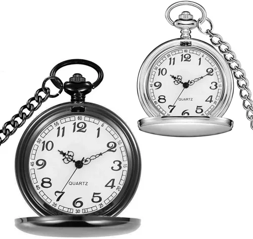 Vista 8 de Juego de 2 relojes de bolsillo clásicos con cadena para hombre y mujer Negro Negro