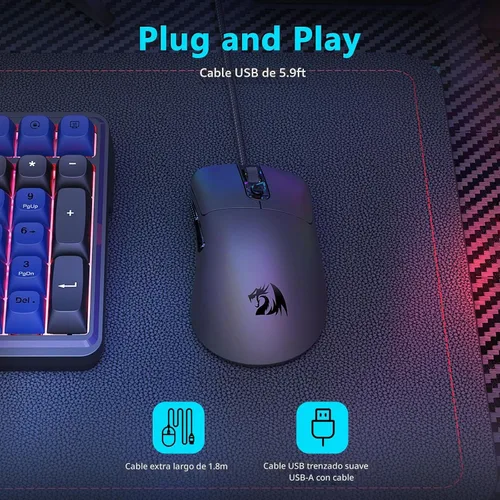 Vista 6 de Redragon Ratón para juegos con cable, ligero, 6 botones programables, negro