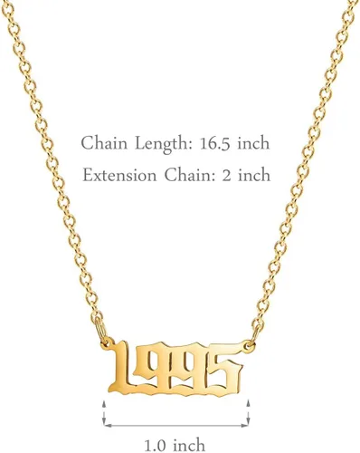 Vista 6 de Collar de acero inoxidable chapado en oro de 18 quilates, con número de cumpleaños, aniversario, joyería memorable para mujer