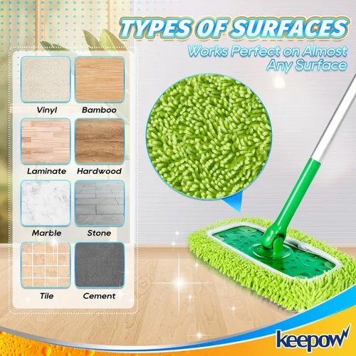 Vista 5 de KEEPOW Paños de barrido en seco reutilizables compatibles con Swiffer Sweeper, paños de trapeado húmedos lavables, almohadillas de trapeador