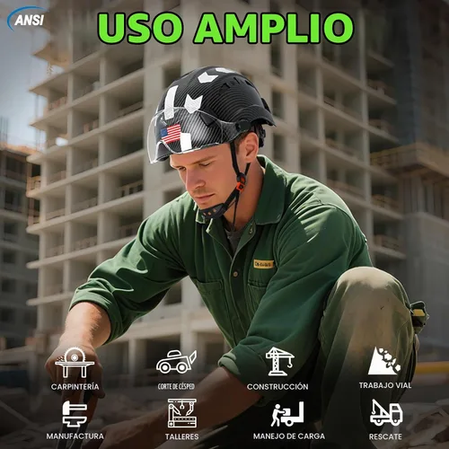 Vista 9 de Aolamegs Carbon Fiber Pattern Hard Hat with Visor, ANSI Z89.1 Vented Safety Helmet, OSHA Approved Construction Hardhat for Men, 6-Point Suspension