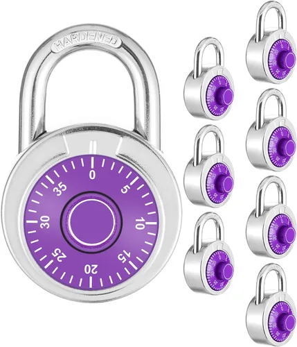 Vista 10 de Candado combinado, 1.969 in, esfera morada, paquete de 1 Esfera fija con diferentes combinaciones, para gimnasio y casillero, escuela, caja