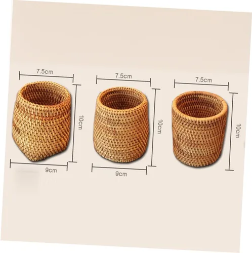 Vista 4 de ABOOFAN Juego de té tejido de ratán de 2 piezas, cesta de almacenamiento, contenedor de pluma, recipiente de té, decoración del hogar, cesta tejida
