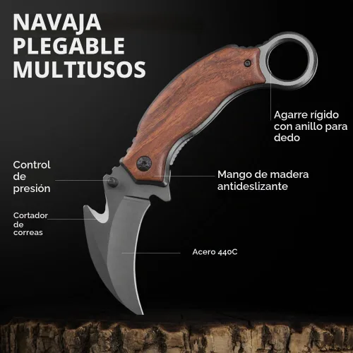 Vista 3 de Navaja de bolsillo con mango de madera – Hoja afilada plegable de 2.76 pulgadas, bloqueo de forro, mango de madera – Los mejores cuchillos