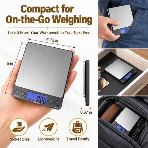 Vista 2 de SKEAP Báscula digital para joyeros y coleccionistas, escala digital de monedas con pantalla LCD retroiluminada, función de tara, ideal para piedras
