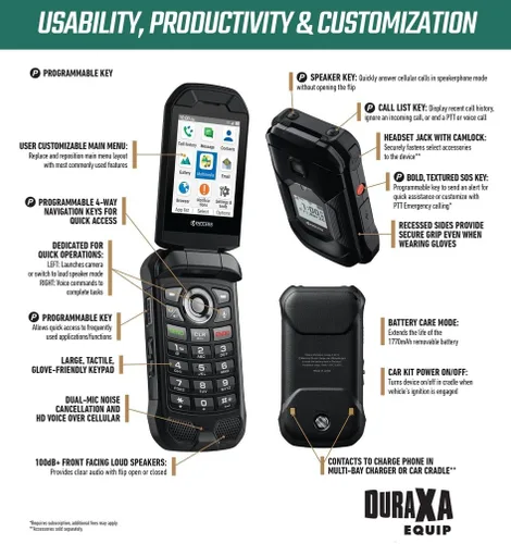 Vista 4 de NUEVO KYOCERA DuraXA Equip E4831 Desbloqueado/T-Mobile 2/16GB (Cámara) 1 año de garantía de fábrica Impermeable, a prueba de caídas