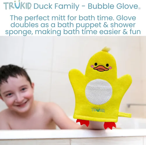 Vista 7 de TruKid BubbleGlove, guantes de baño de esponja, marioneta de mano para niños y niños, esponja de baño y guante de toalla para bebés para niños