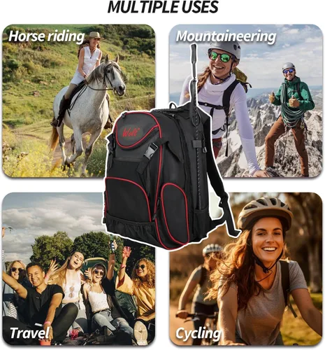 Vista 7 de WOLT Mochila ecuestre profesional para equitación, bolsa de equipo con soporte para casco y múltiples compartimentos