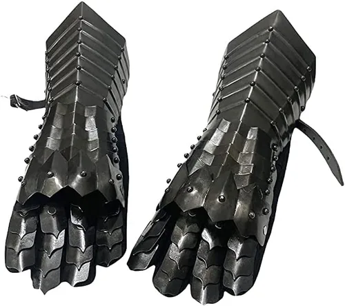 Vista 3 de AnNafi Guanteletes de fantasía Guantes de guanteletes de armadura Nazgul SCA con acabado negro, hechos a mano, medievales, completamente