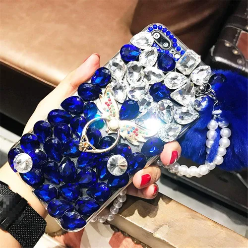 Vista 4 de Funda para Moto Z2, 3D hecha a mano de lujo con piedras brillantes brillantes de cristal y diamantes de imitación para Motorola Moto Z2 blanco