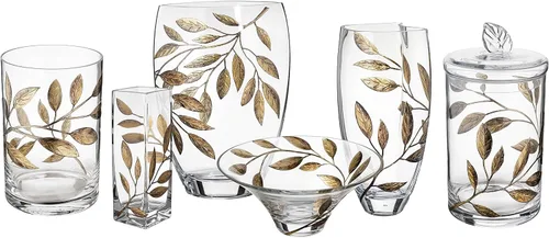 Vista 4 de Candelabro decorativo de huracán con hojas pintadas grabadas, elegante decoración del hogar, boda, caja, adorno de vidrio grueso soplado en la boca