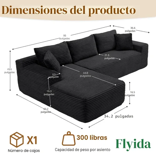 Vista 2 de Sofás seccionales de nube deshuesada de 95 pulgadas para sala de estar, cómodo y esponjoso sofá de espuma viscoelástica en forma de L, sofá modular
