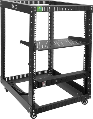 Vista 13 de RIVECO Estante de servidor de marco abierto de 6U con ruedas: montaje rápido de 4 postes para uso pesado, soporte de 19 pulgadas, gabinete de 600 KG