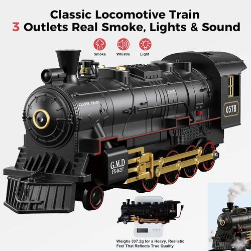 Vista 2 de Juego de tren eléctrico con control remoto de Navidad, locomotora de vapor, vagón de carga y pistas, juguetes de tren recargables para niños con 3