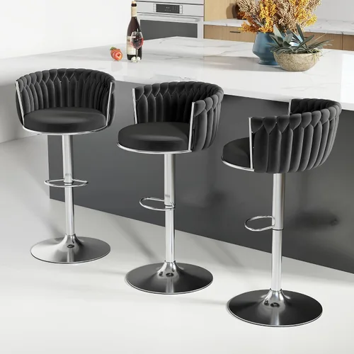 Vista 43 de ABET Taburete de Bar Dorado 1UN, Taburetes Giratorios de Terciopelo, Taburetes de Altura Ajustable con Respaldo Tejido, Taburetes de Cocina Modernos