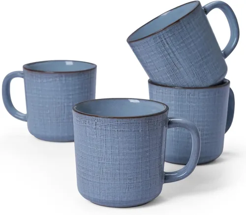 Vista 15 de famiware Tempus Juego de Tazas de Café de 4, Juego de Tazas de 14 oz, Tazas de Gres con Asa para Café, Té, Cacao, Leche, Capuchino, Apto para Blanco