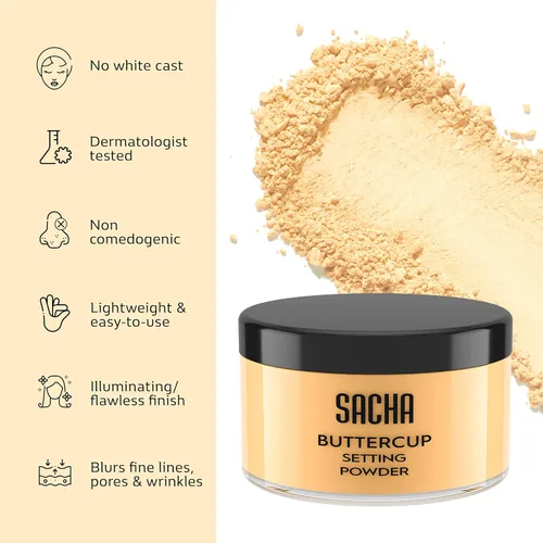Vista 5 de Sacha BUTTERCUP - Polvo fijador de maquillaje de 1.75 onzas, polvo translúcido para acabado de piel grasa, polvo suelto, polvo difuminador